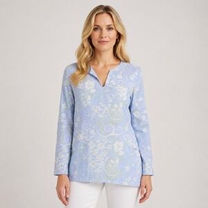 Women's By The Sea Blouse Tunic Paisley Size Large Beach Vacation Resortwear